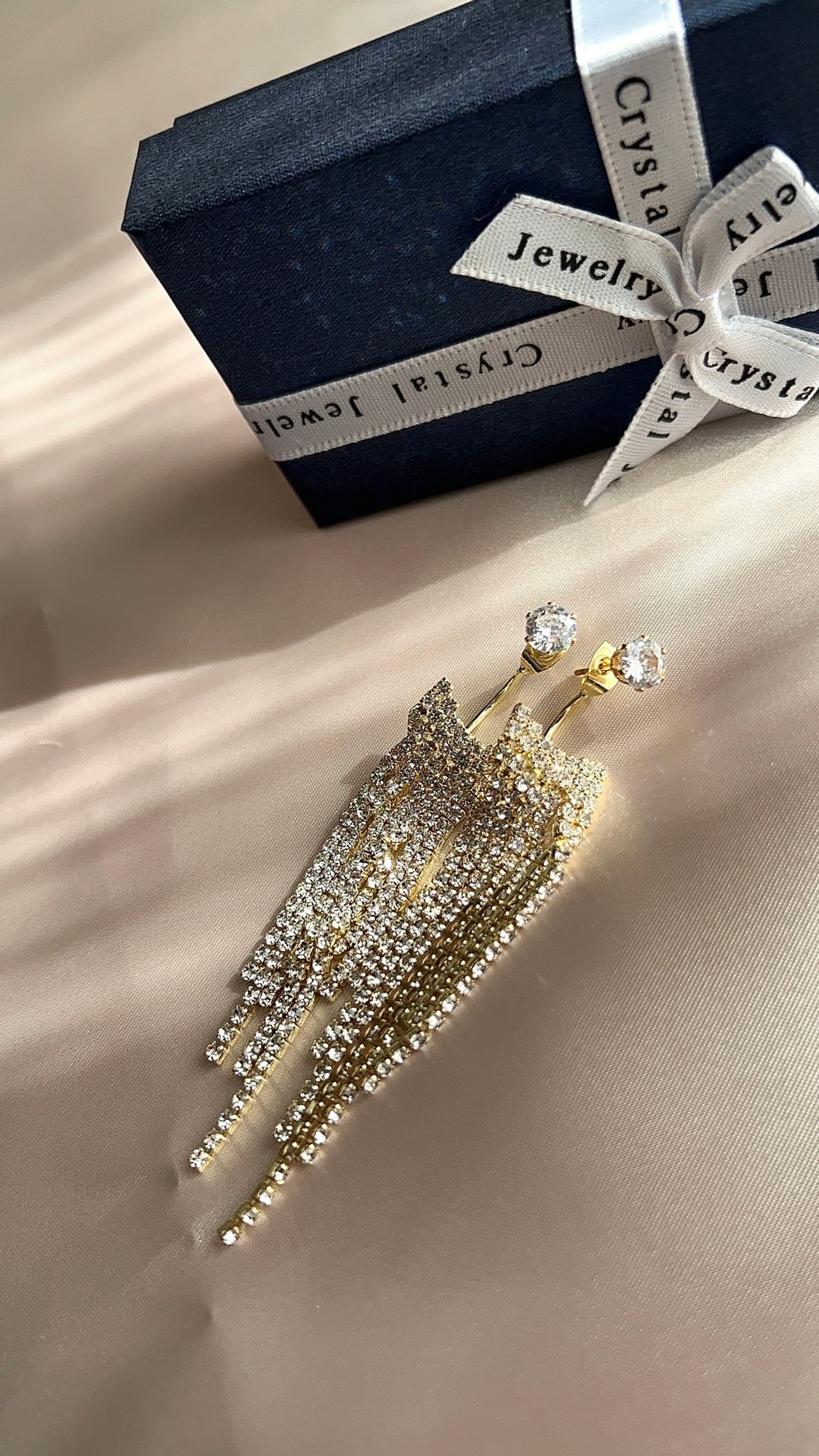 Instant Delivery Wedding Wedding Bridal Diamond Lane Contest Formal Invitation Large Earrings 2way Hypoallergenic Surgical Stainless Steel - 耳环/耳夹 - 其他金属 金色