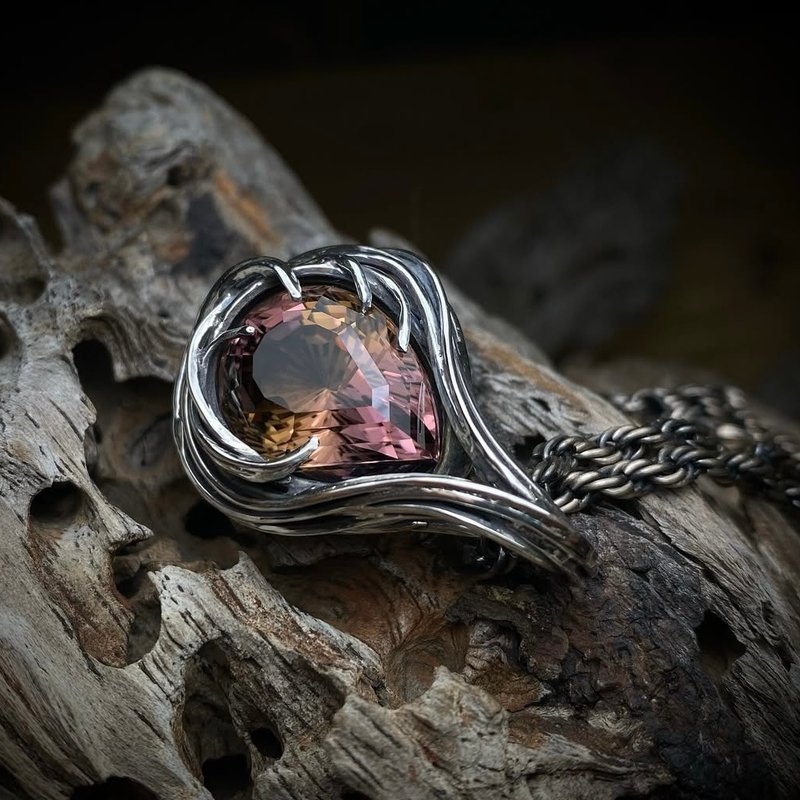 捷克陨石定制镶嵌 - 项链 - 纯银 灰色