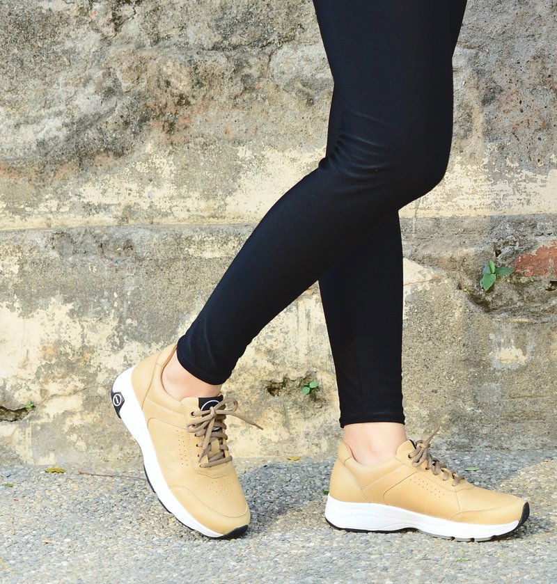 MIT 【牛皮轻量动能运动鞋-米色】运动鞋 休闲鞋 高透气 高支撑 - 女款运动鞋/球鞋 - 真皮 卡其色