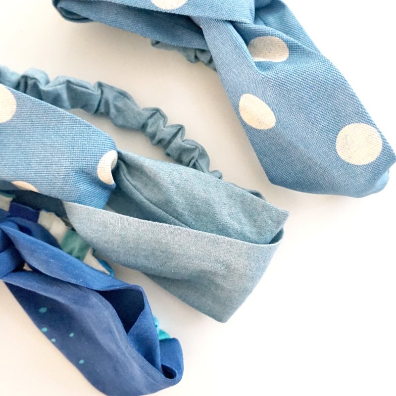 你最可爱发带 蓝色牛仔泡泡、蓝色小狗、牛仔格纹发带 - 发饰 - 棉．麻 