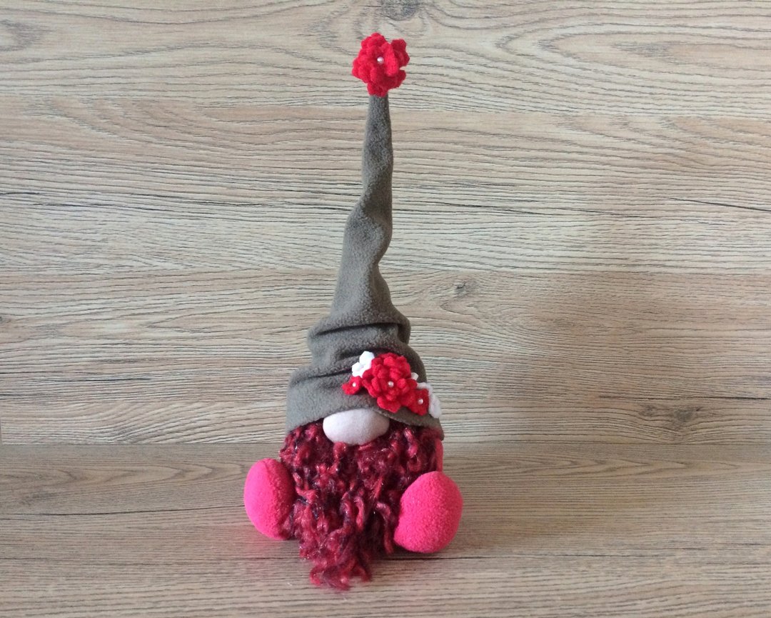 Summer tiered tray decor Birthday scandinavian elf Handmade tomte gnome - 玩偶/公仔 - 棉 红色