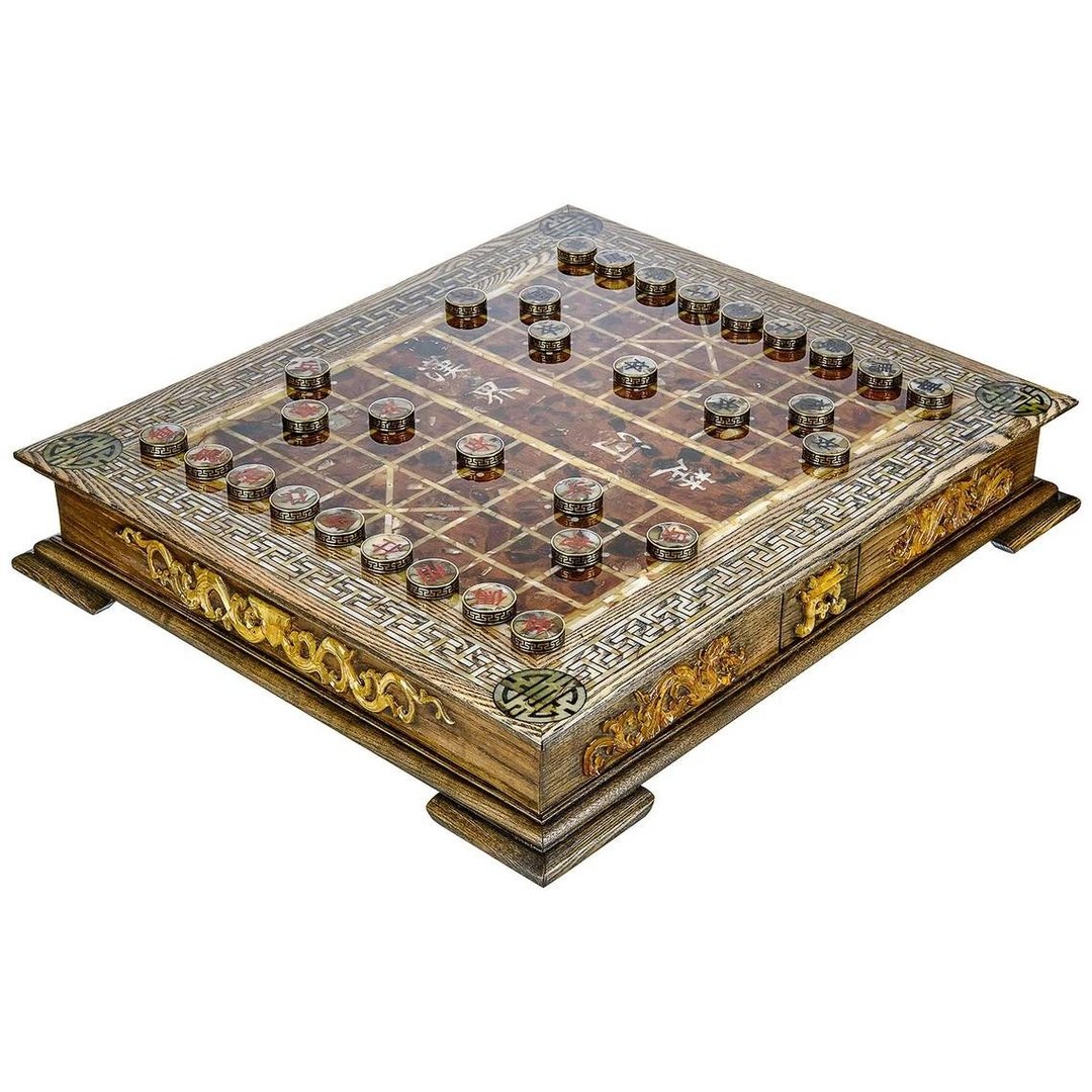 国际象棋琥珀象棋|手工木制琥珀中国象棋，象棋礼品 国际象棋 - 桌游/玩具 - 木头 咖啡色