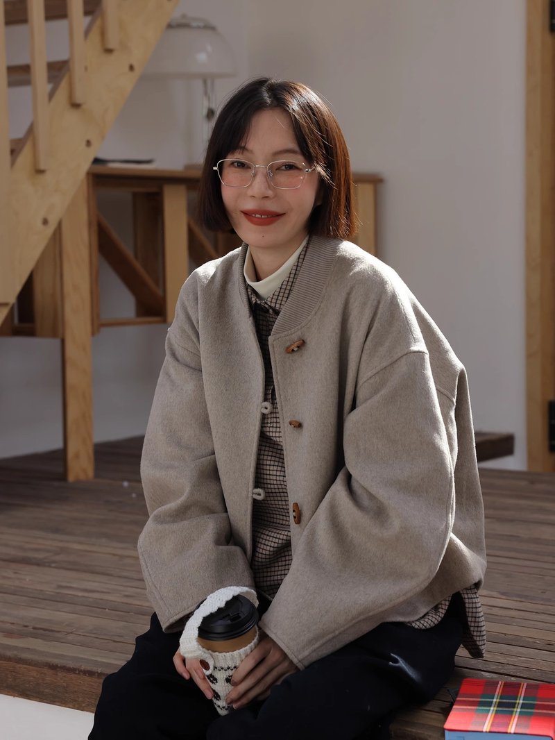 oddmaker8002短款棒球服呢女小圆领羊毛大衣加厚日系复古毛呢 - 女装上衣 - 羊毛 