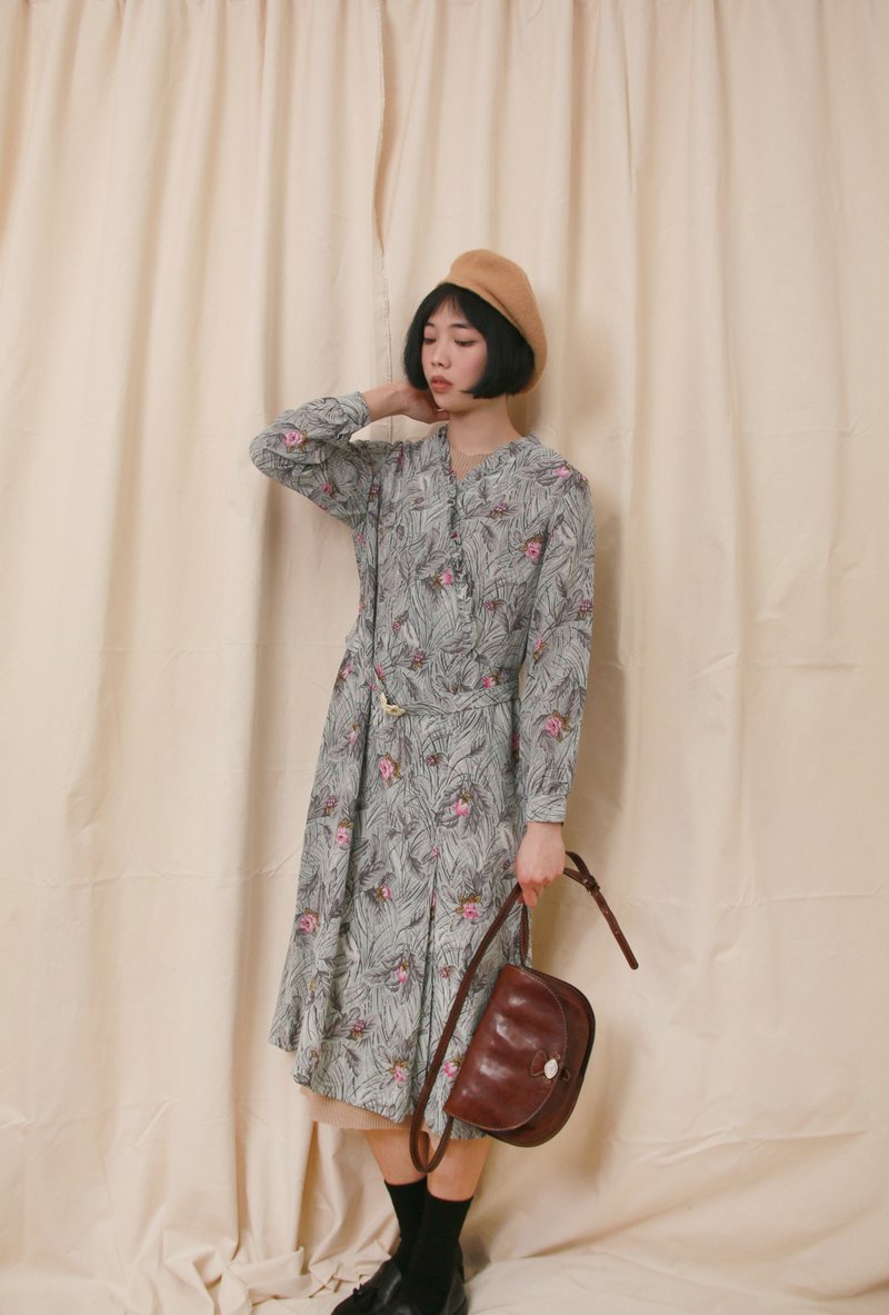 Back to Green-复古洋装 夏季画风斜边木耳领 /vintage dress - 洋装/连衣裙 - 丝．绢 