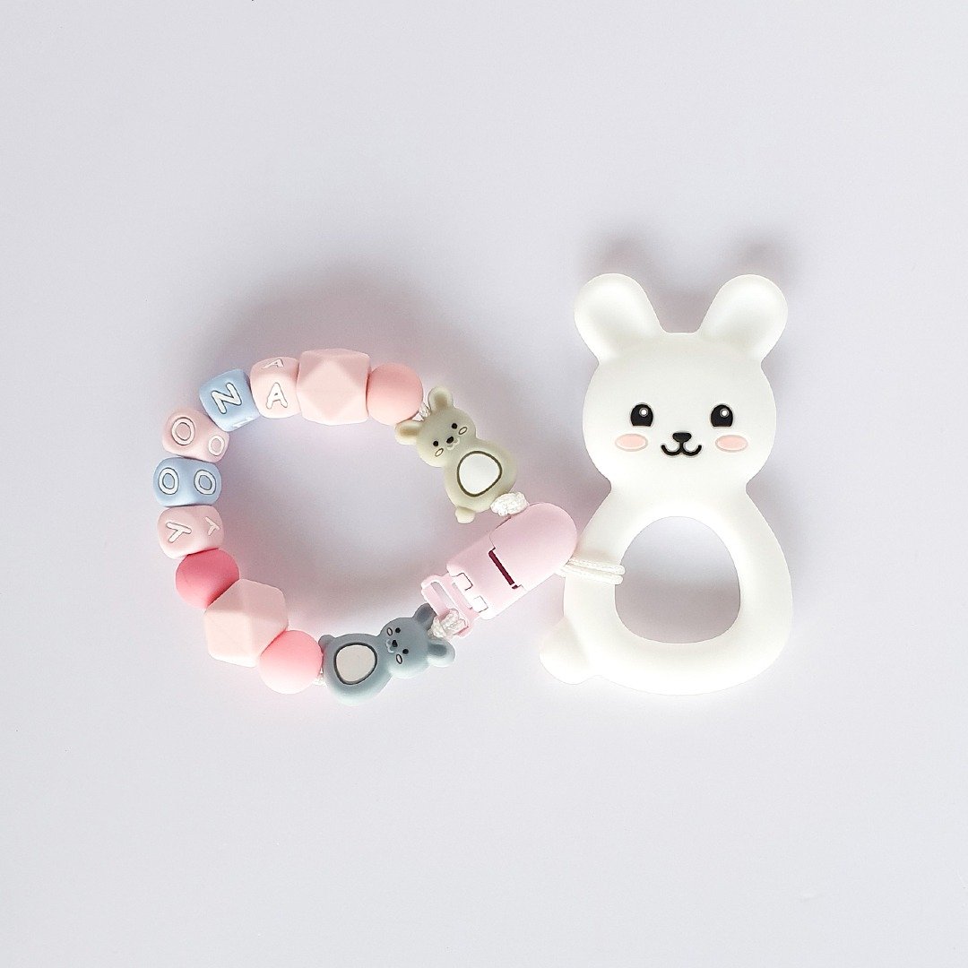 yoona 兔子 纯白小白兔固齿器 / 定制化奶嘴链 - 玩具/玩偶 - 其他材质 多色