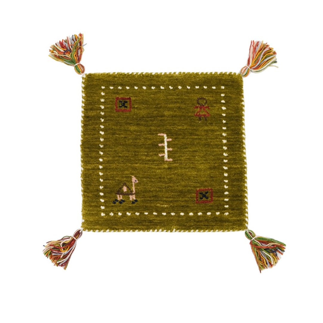 tribal symbol mats_olive 彩色复古系打印度手工小毯 - 地垫/地毯 - 羊毛 