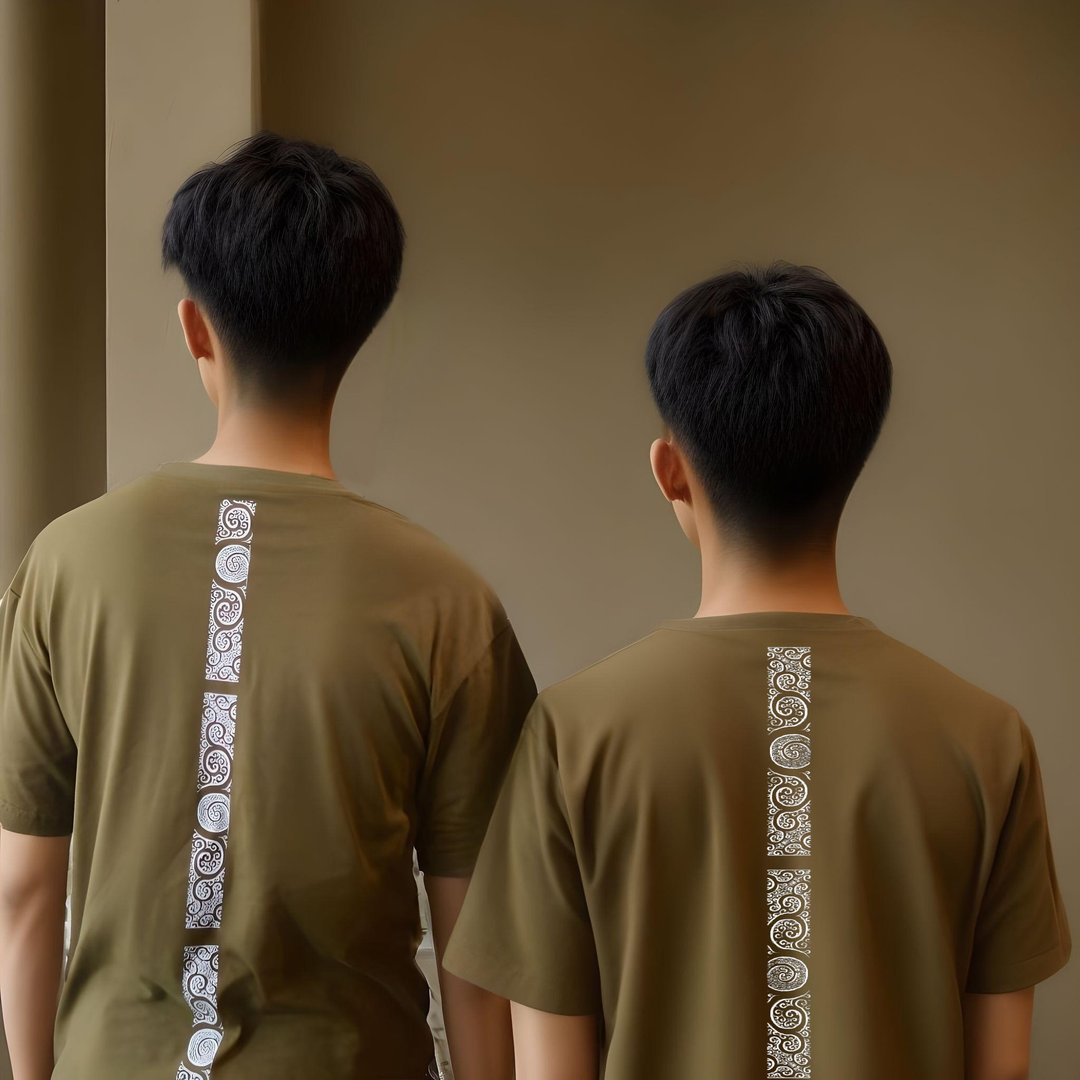 不丹设计 I 军绿色男女中性Oversize宽松短袖图腾图案Tee - 中性连帽卫衣/T 恤 - 棉 绿色