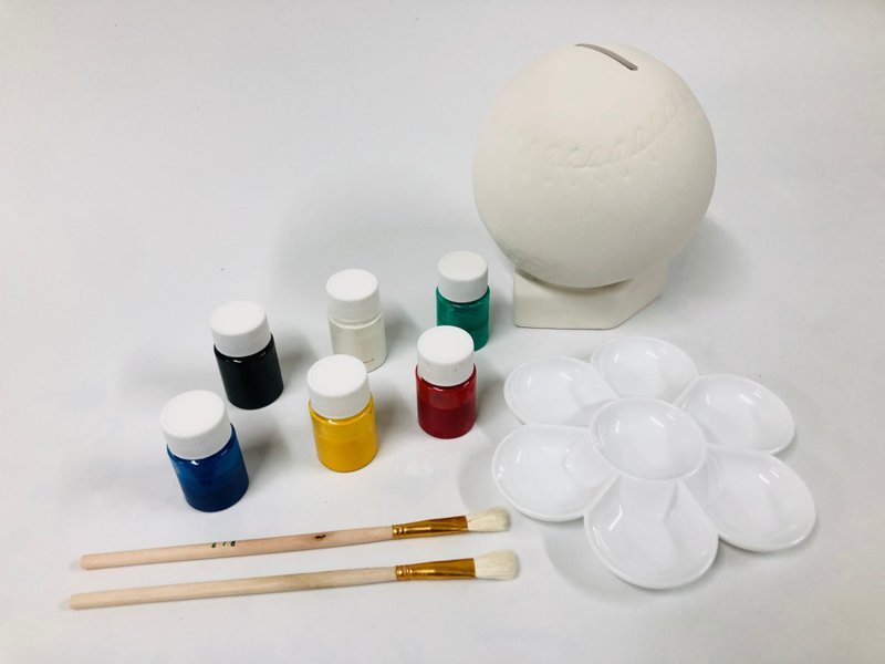 陶 DIY 大容量 棒球款 陶瓷白坯存钱筒 彩绘材料组 (含彩绘材料) - 陶艺 - 陶 多色