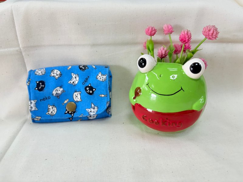 折叠小包-蓝色猫猫 - 皮夹/钱包 - 棉．麻 多色