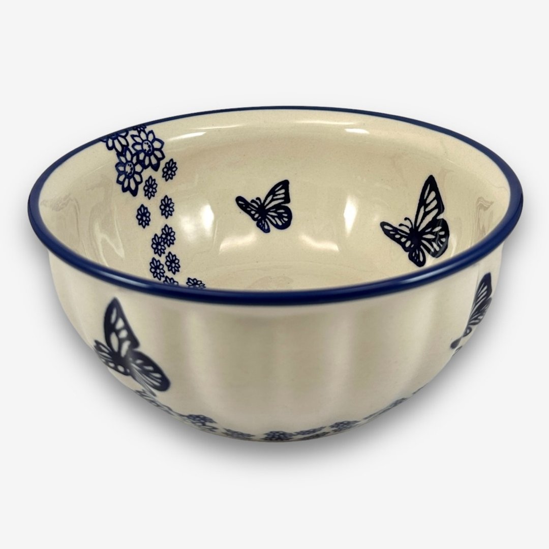 波兰手绘手工陶-大碗 20cm 简约舞蝶系列 设计师款 - 碗 - 陶 蓝色