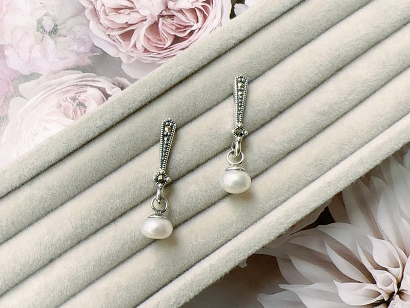 天然珍珠 纯银耳环 马克赛 典雅气质 硫化 6月生日石七夕情人节 - 耳环/耳夹 - 纯银 