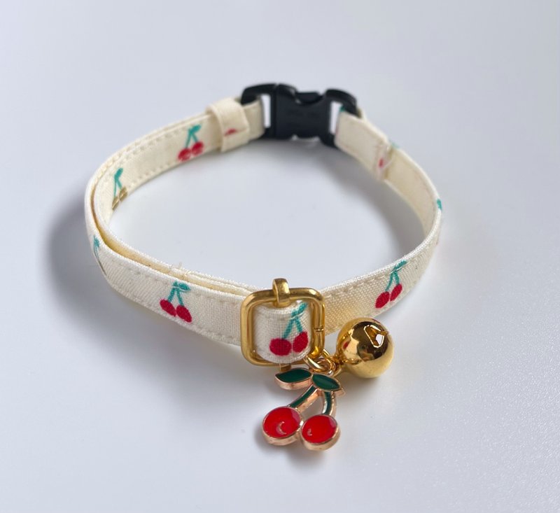 奶油色 x 樱桃色领子 - 项圈/牵绳 - 棉．麻 