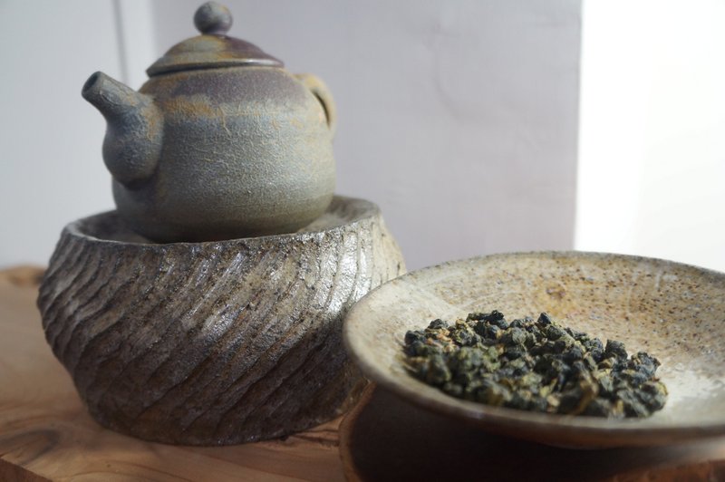 柴烧无釉几何纹小壶承 - 茶具/茶杯 - 陶 卡其色