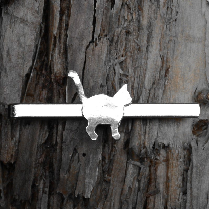 友善猫咪锡镴领带夹，手工动物饰品 - 领带/领带夹 - 其他材质 银色