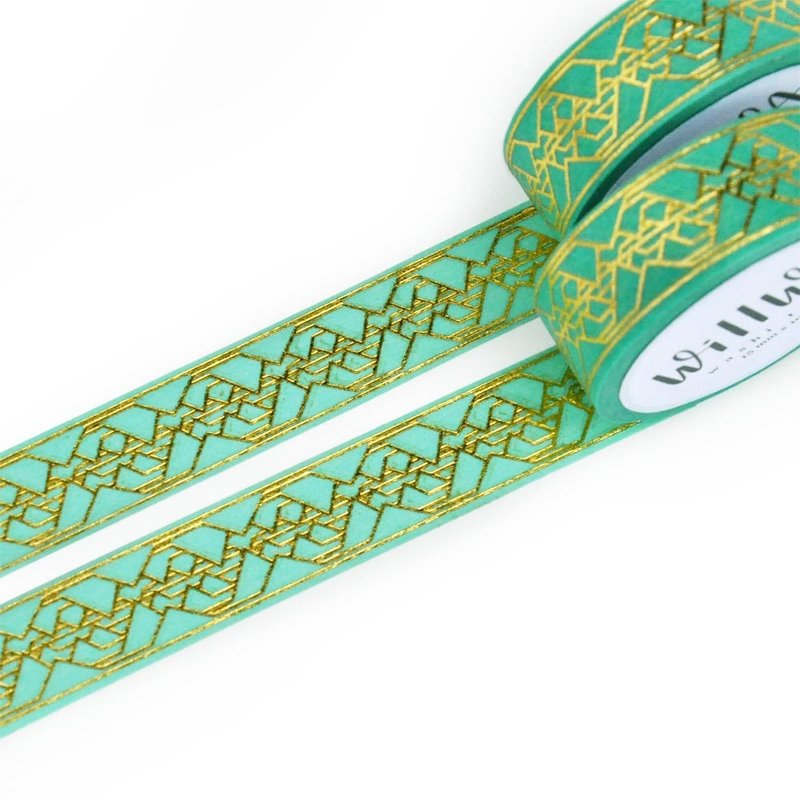 Green Golden Reflection gold foil washi tape 15mmx10m - Elegant swedish design - 纸胶带 - 纸 金色