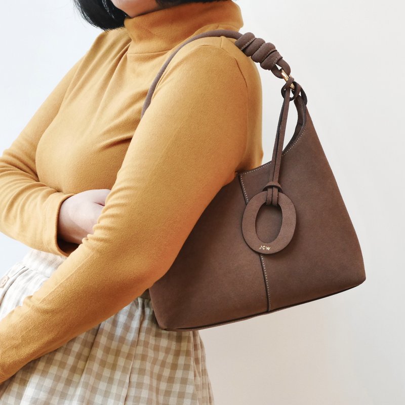 Onyx Shoulder Bag 肩侧包 - Earth Brown Suede Leather 绒面革 - 手提包/手提袋 - 真皮 咖啡色