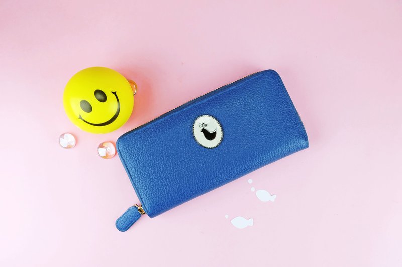 " COBALT BLUE " Zip Around Long Wallet / Cow Leather 錢包- 皮革-財布 - 皮夹/钱包 - 真皮 蓝色