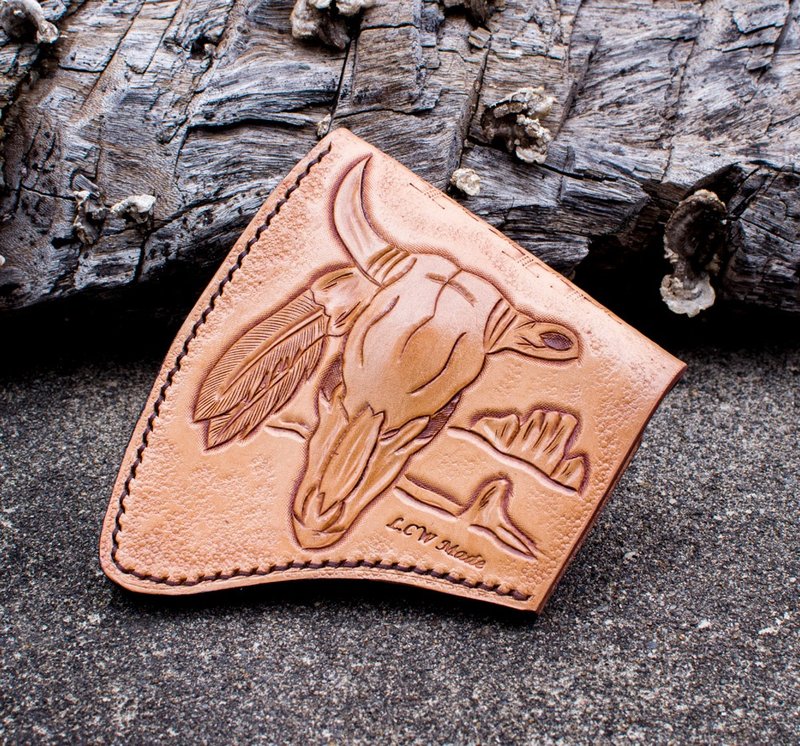 【订制款】德国Prandi Axe斧头鞘(美洲野牛头骨雕刻)/仅皮套销售 - 露营用品 - 真皮 橘色