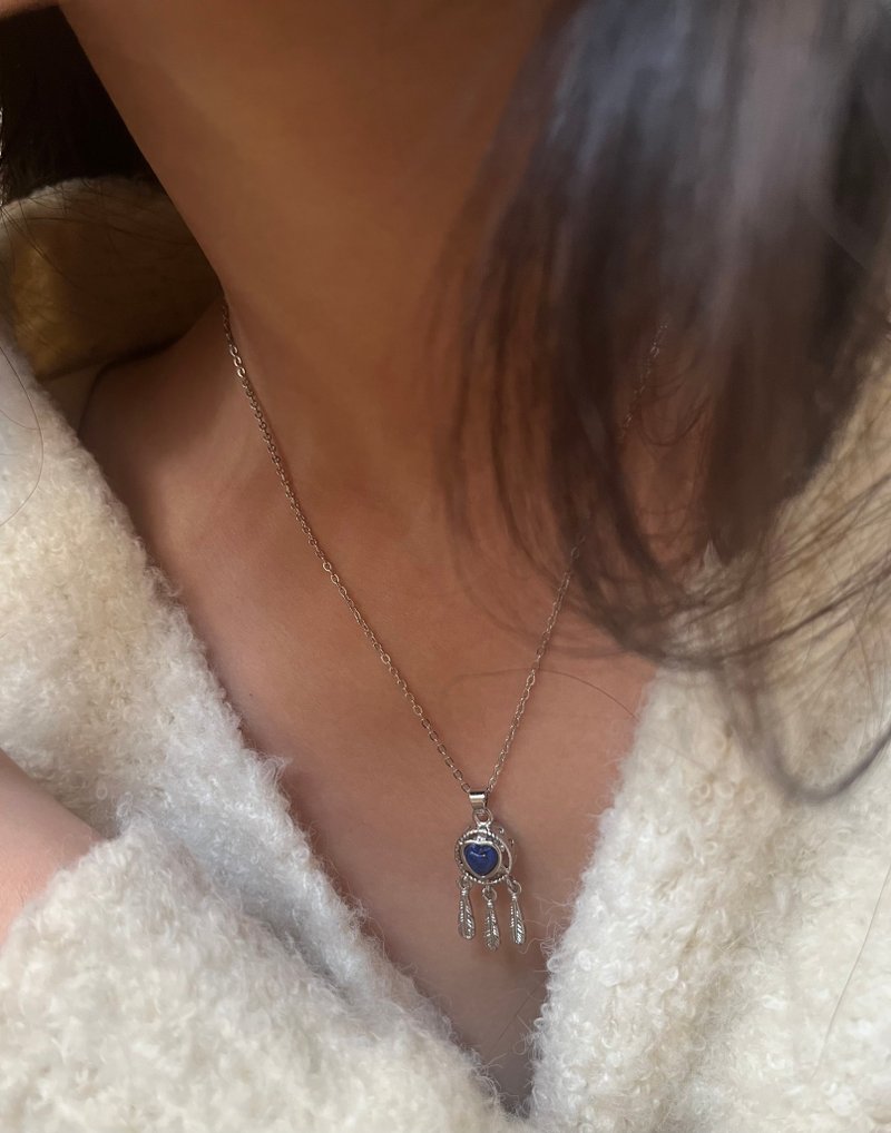 悠然 彩宝。青金石 项链 锁骨链 捕梦网 项链 爱心项链 - 项链 - 半宝石 蓝色