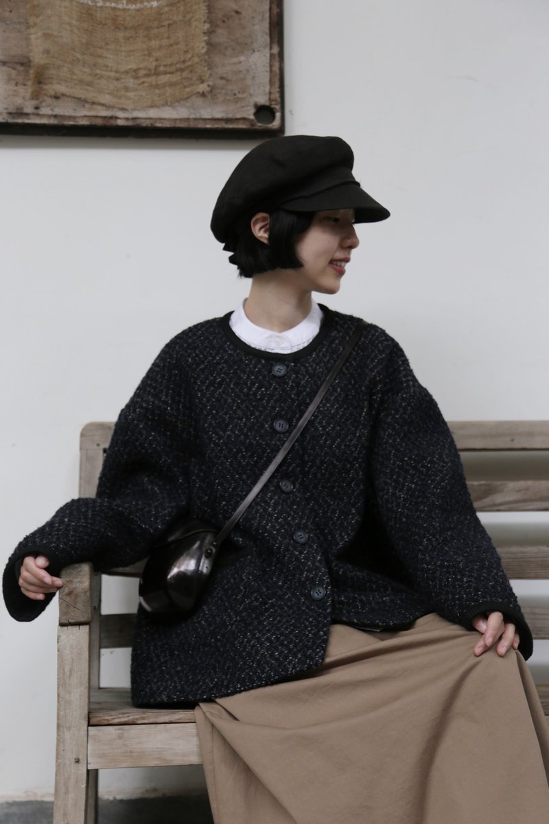 高雅贴身粗花呢外套夹克 – 采用意大利高级羊毛材质 251008-1 - 女装休闲/机能外套 - 羊毛 黑色