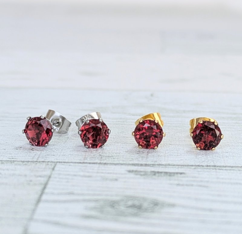 宝石 半宝石 耳环 石榴石 - 耳环/耳夹 - 宝石 红色