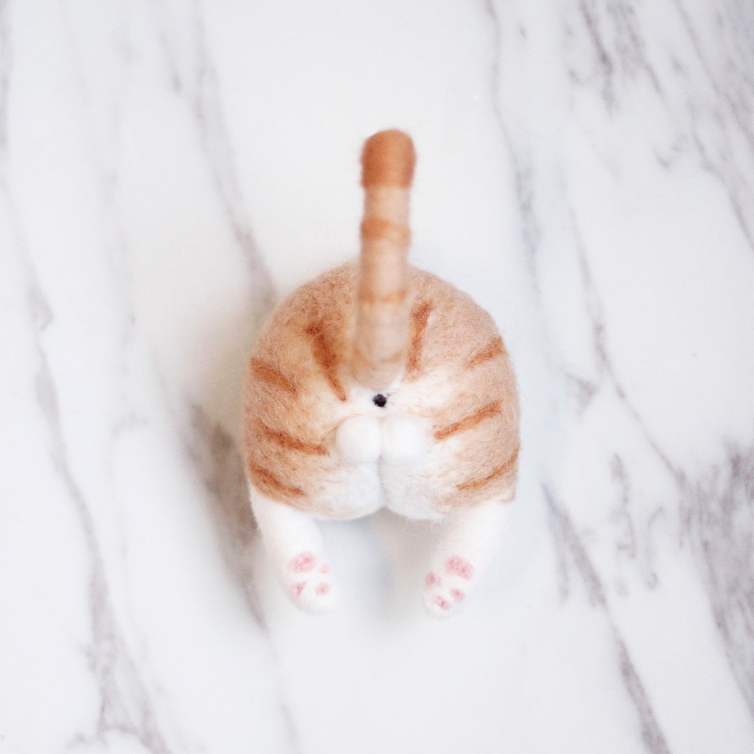 Cat-猫咪系列-手作羊毛毡猫咪屁屁吊饰/猫蛋蛋钥匙圈(橘猫) - 钥匙链/钥匙包 - 羊毛 橘色