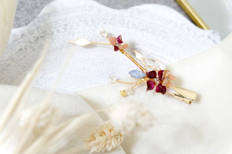 发夹水晶花_忘忧森林发夹 (红配粉色) _光点饰品 - 发饰 - 树脂 红色