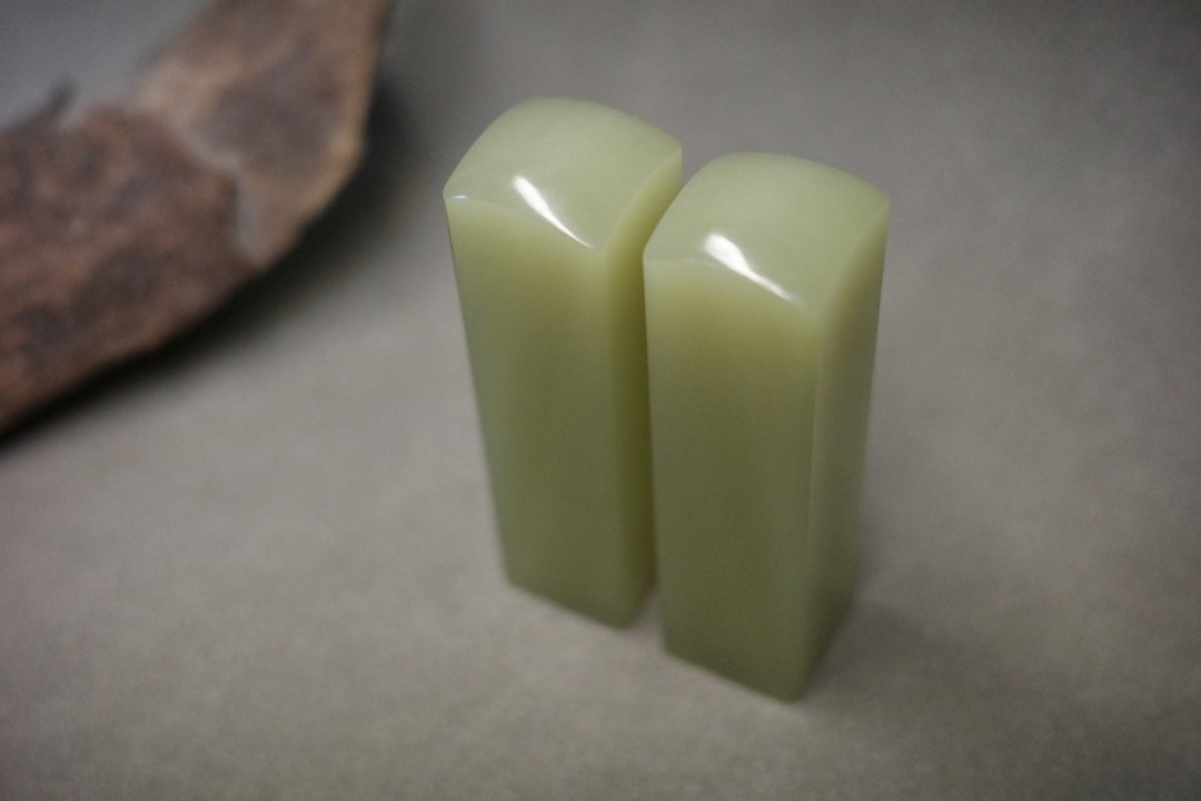 【好石多磨】A级青玉石_玉石印章_夫妻结婚对章_方章 - 印章/印台 - 玉石 绿色