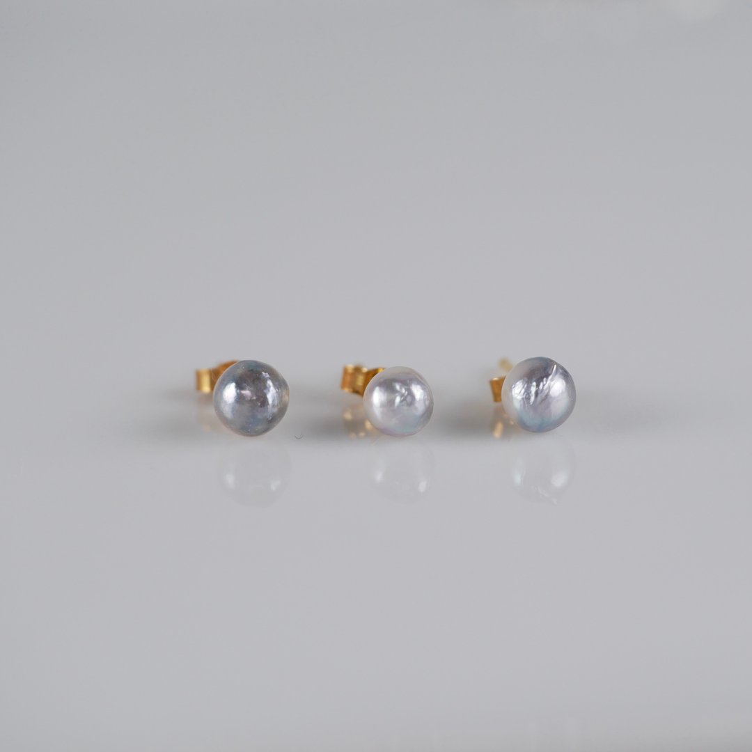 14KGF One-ear natural Akoya pearl earring - 耳环/耳夹 - 珍珠 灰色