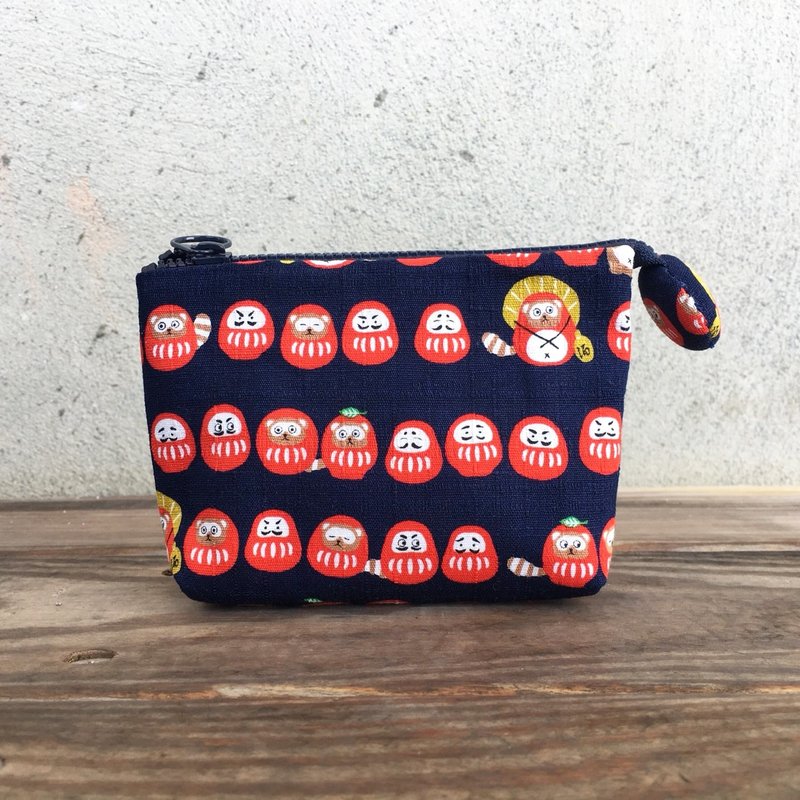 *狸猫小福神  三层袋/万用袋* - 化妆包/杂物包 - 棉．麻 蓝色