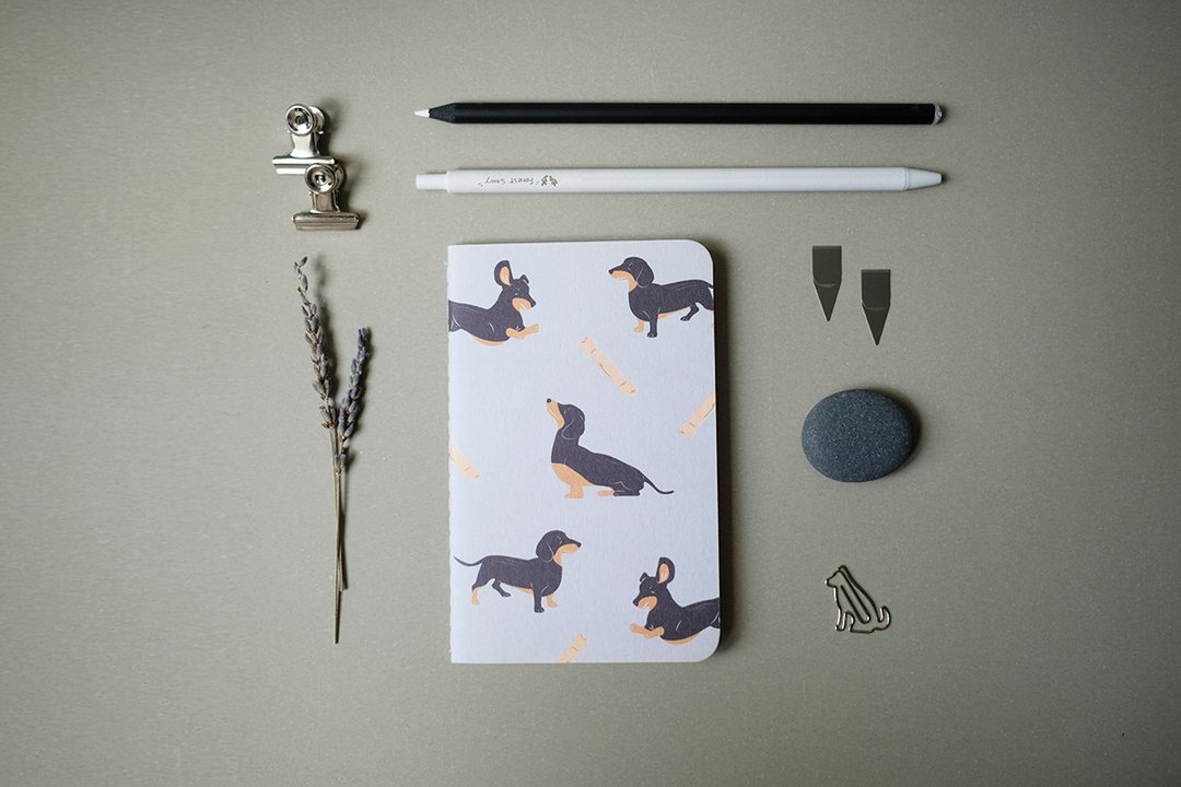 Dachshund Pocket Notebook, Notebook, Small Notebook, Sausage Dog, Grey, Notepad - 笔记本/手帐 - 纸 灰色
