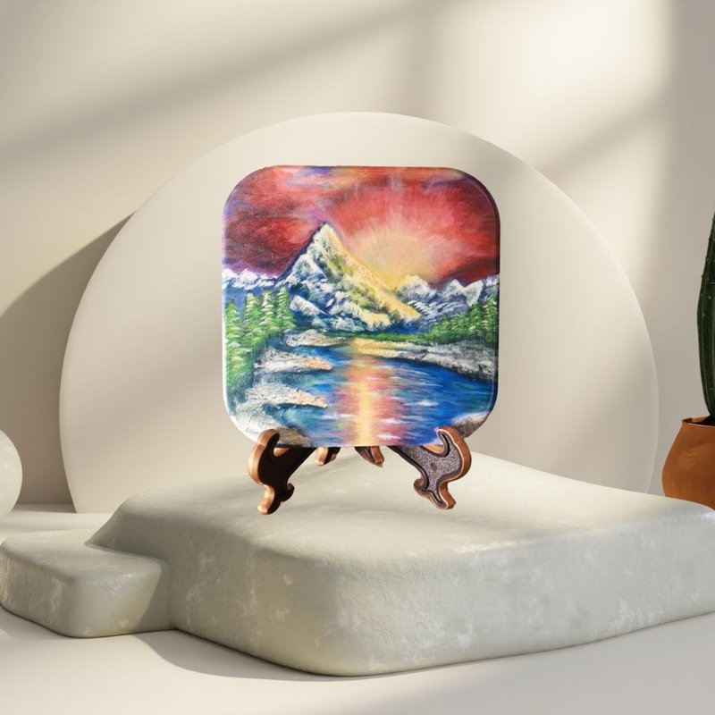 【艺术订制】MIT台湾莺歌陶瓷杯垫 | 日照金山 - 杯垫 - 陶 红色