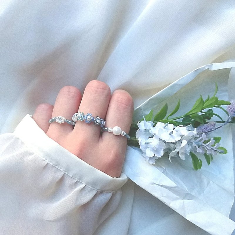 3-piece set beads ring set Bead ring set No.04 - 戒指 - 玻璃 蓝色