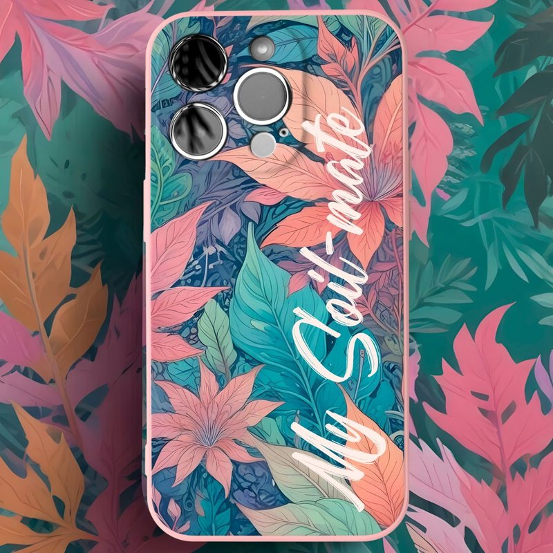 客制化礼物 粉红色植物树叶iPhone14 15 16 Pro Max TPU手机壳 - 手机壳/手机套 - 塑料 粉红色