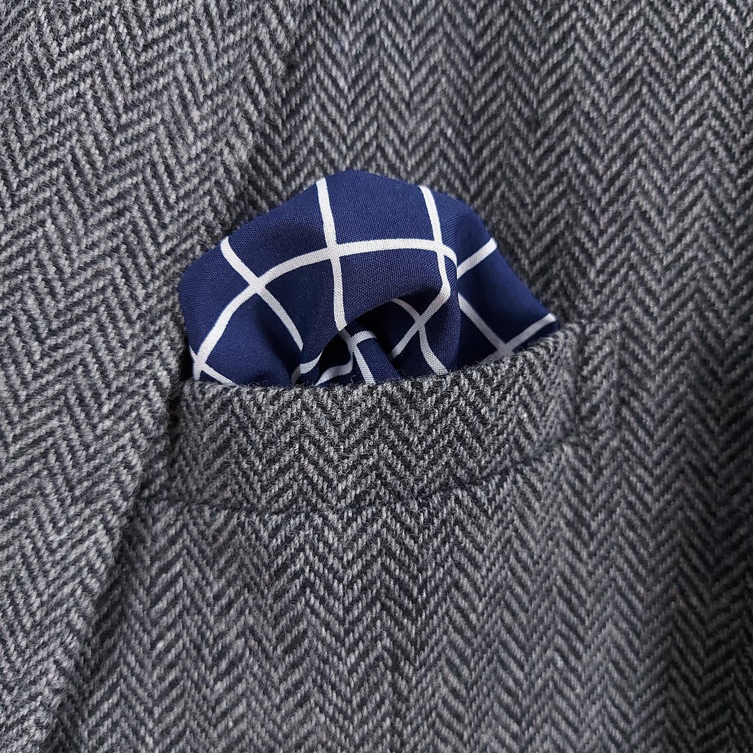 Pocket Square - ฺBlue Windowpane - 手帕/方巾 - 其他材质 蓝色