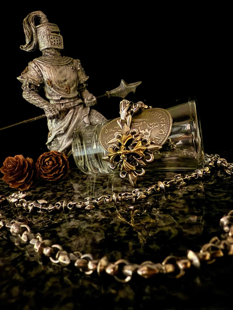 【巴洛克系列】堆叠鎏金十字/银/单坠 - 项链 - 纯银 银色