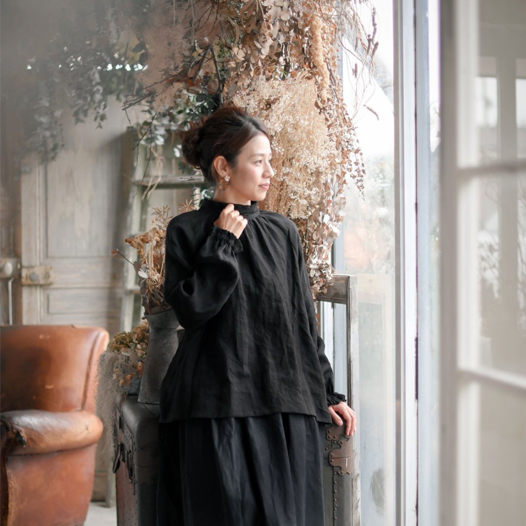 1900s antique lace and linen wear before and after OK blouse / black / 2way - 女装衬衫 - 棉 黑色