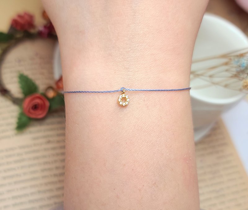 超小 镀金 圆圈钻 甜甜圈 白钻 红线 手链 迷你 单钻 气质 闺蜜 - 手链/手环 - 其他材质 蓝色