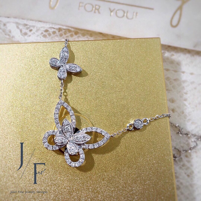 18K 蝴蝶马眼钻石颈錬 - 项链 - 钻石 