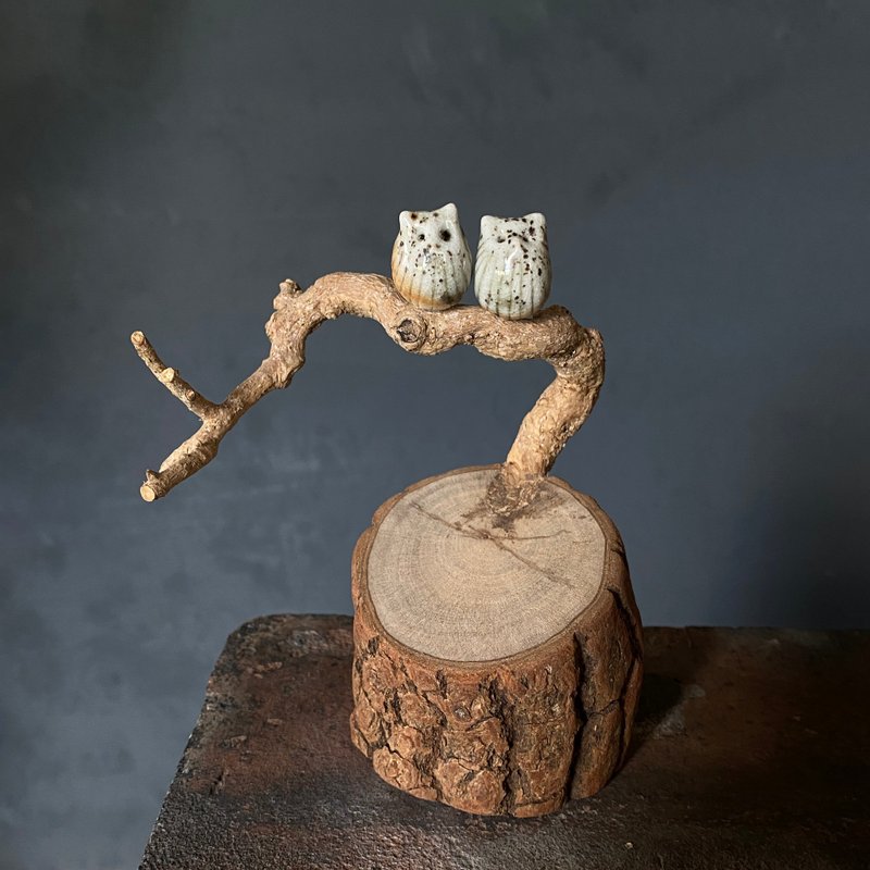 枝头恋人 直线纹猫头鹰 - 摆饰 - 陶 卡其色