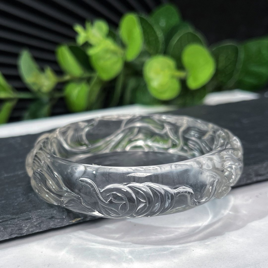 定制 - 白水晶 九尾狐 雕刻 手镯 圈口59MM - 手链/手环 - 水晶 白色