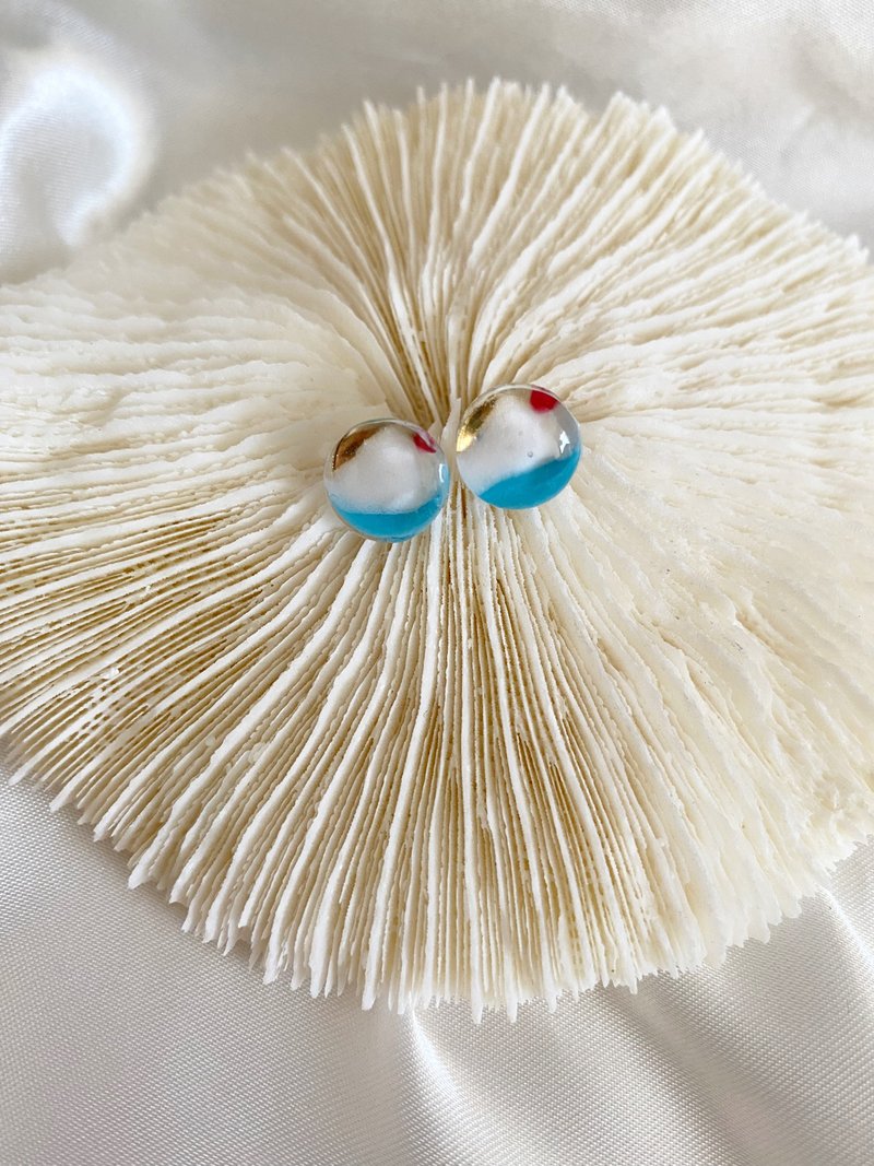 富士山 Fuji 树脂耳环 - 耳环/耳夹 - 树脂 蓝色