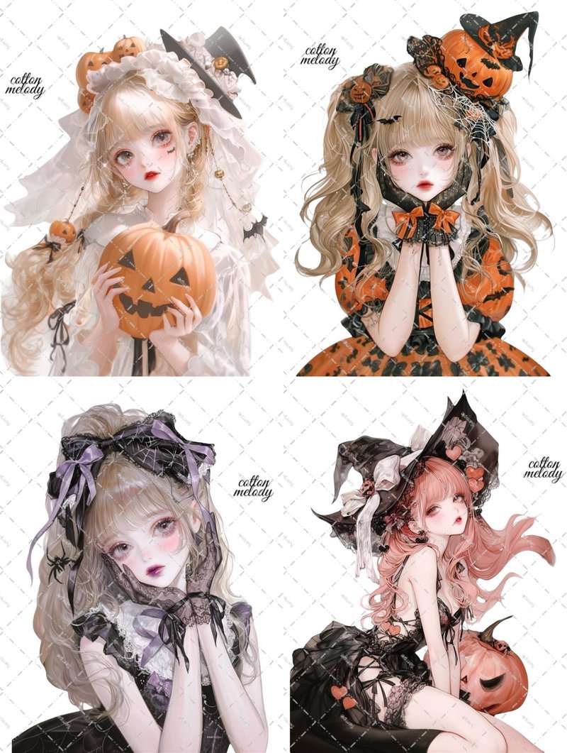 【期间限定】 万圣节 / compact set / 20款各3张 / cotton melody / 人物贴纸 【for girl 】 - 贴纸 - 纸 