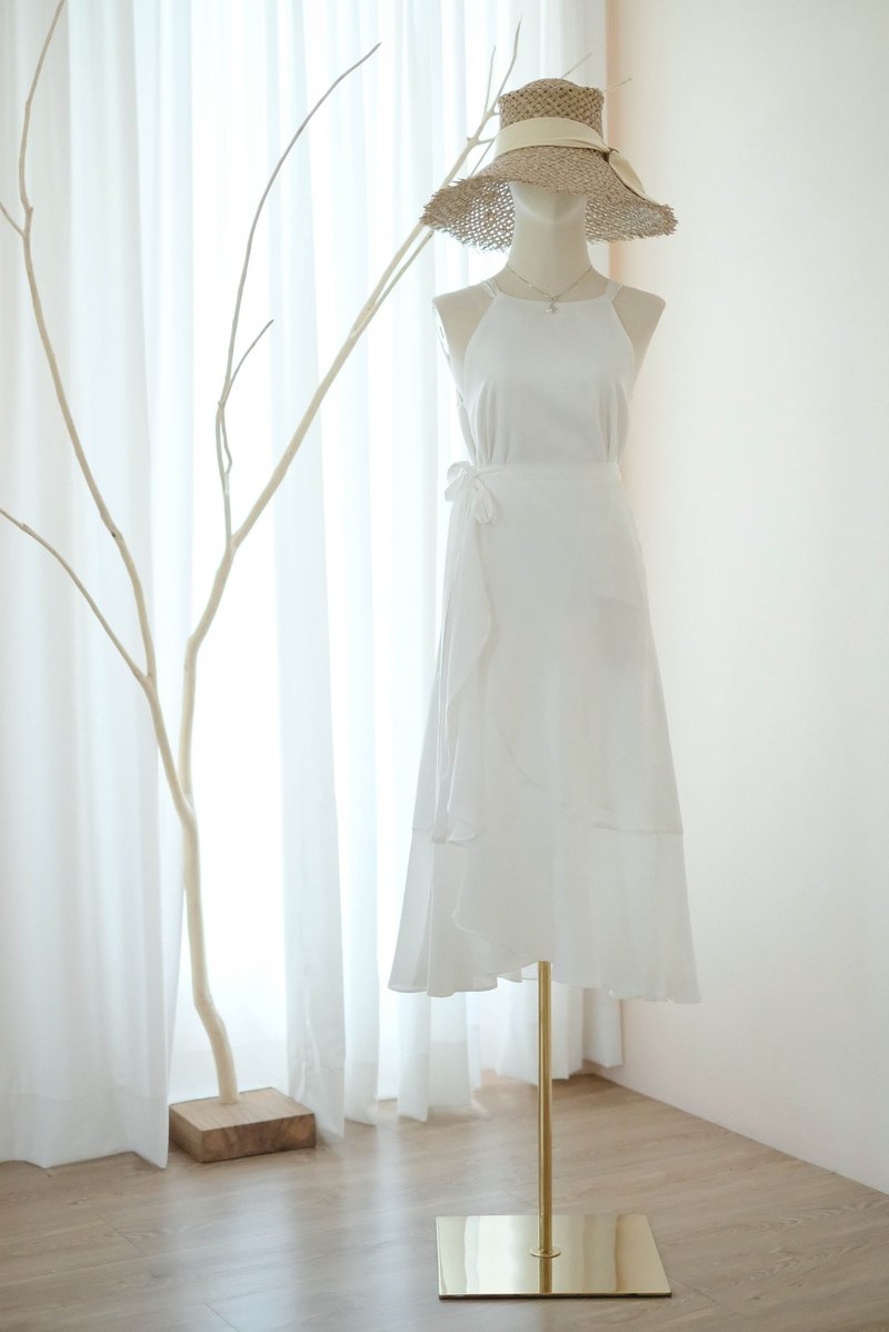 米白色两件式上衣与裙子套装 - 洋装/连衣裙 - 聚酯纤维 白色