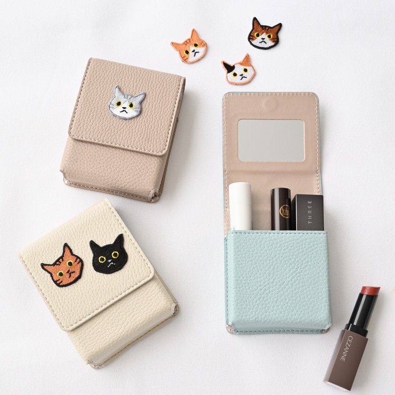 唇套【绣花贴猫】暗色化妆包唇袋圣诞礼物A234I - 化妆包/杂物包 - 真皮 咖啡色