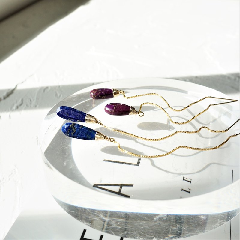 14kgf*Lapislazuri American pierced earring / earring - 耳环/耳夹 - 宝石 蓝色
