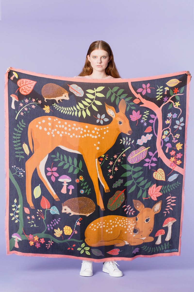 花卉与小鹿斑比cashmere围巾 披肩 | Karen Mabon - 围巾/披肩 - 丝．绢 橘色