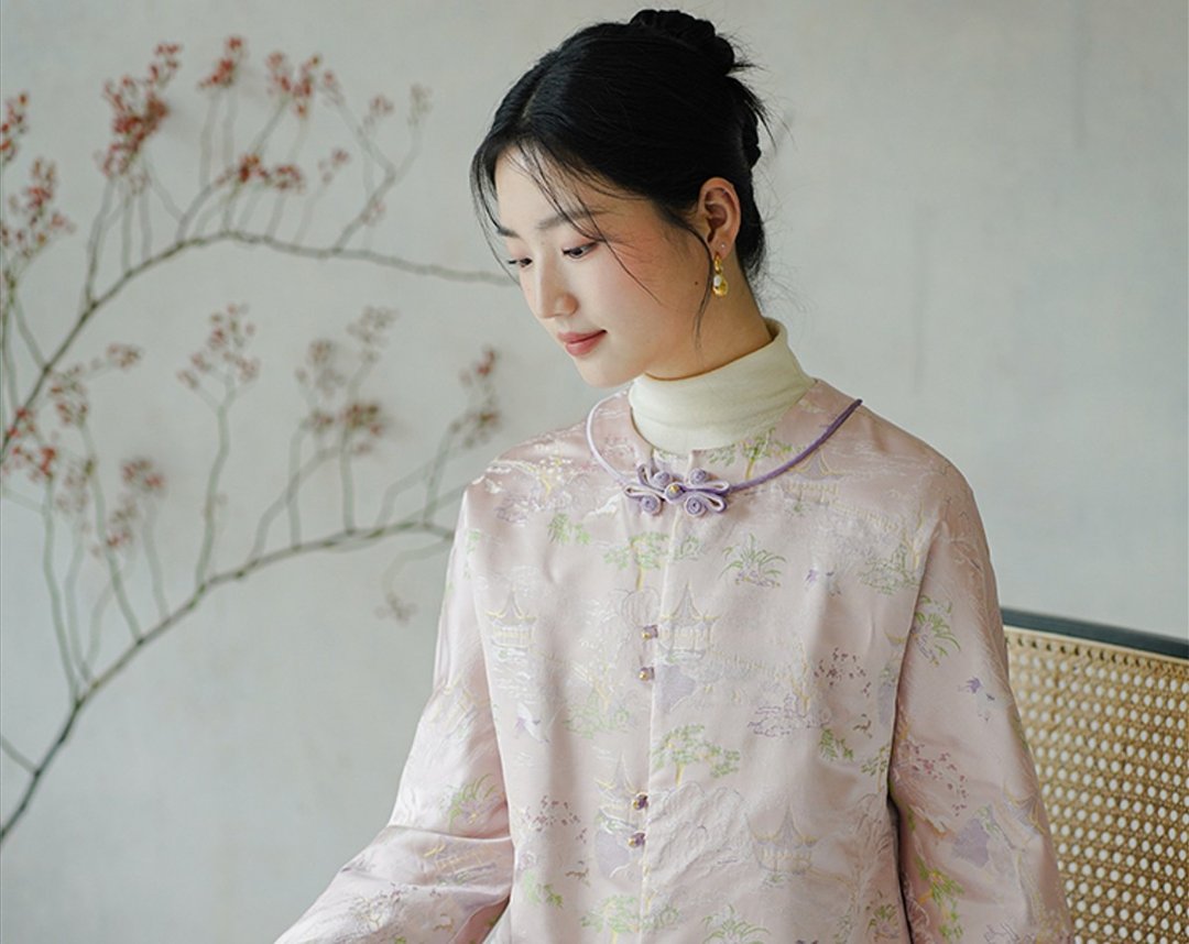 祥瑞 新中式復古中国风 盘扣唐装上衣 短外套/半裙 - 女装上衣 - 聚酯纤维 紫色