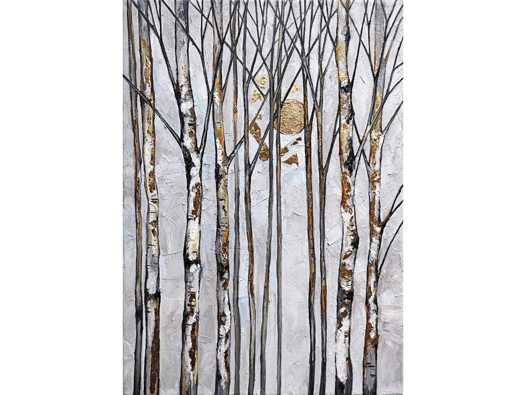 Birch Tree Painting Tree Original Art Oil Painting Forest Landscape Wall Art - 海报/装饰画/版画 - 其他材质 灰色
