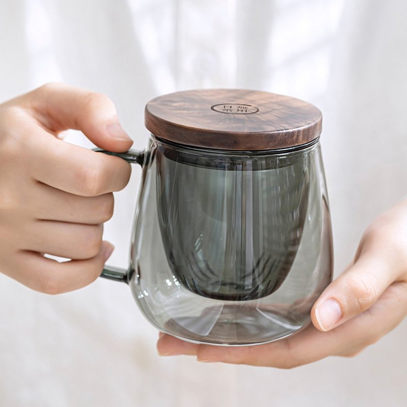 【无用日常】雅青色/简约设计/泡茶杯/耐热玻璃杯/茶水分离杯 - 茶具/茶杯 - 玻璃 灰色